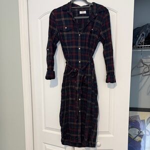 Untuckit Plaid Button-Front Shirt midi Dress with Waist Tie - Navy/Red